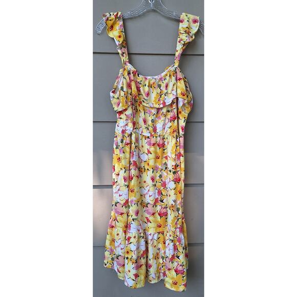 LC Floral Tiered Ruffle Sleeveless Tank Midi Dress Rayon-Linen XL Cottage Summer - Picture 11 of 11